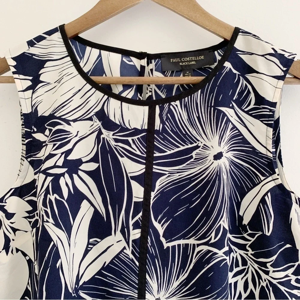 Paul Costelloe Blue Floral Sleeveless Blouse Medium NEW NWT Quiet Luxury